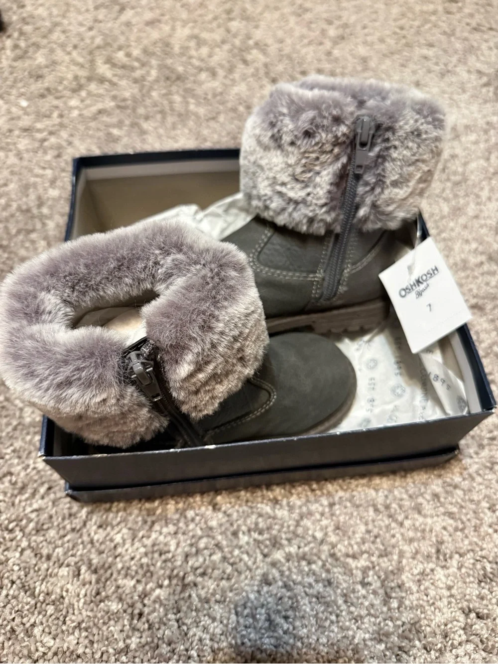 OshKosh Faux Fur Trim Girls Winter Boots - Grey